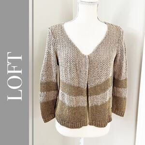 LOFT Metallic Gold & Brown Open Front Cardigan
